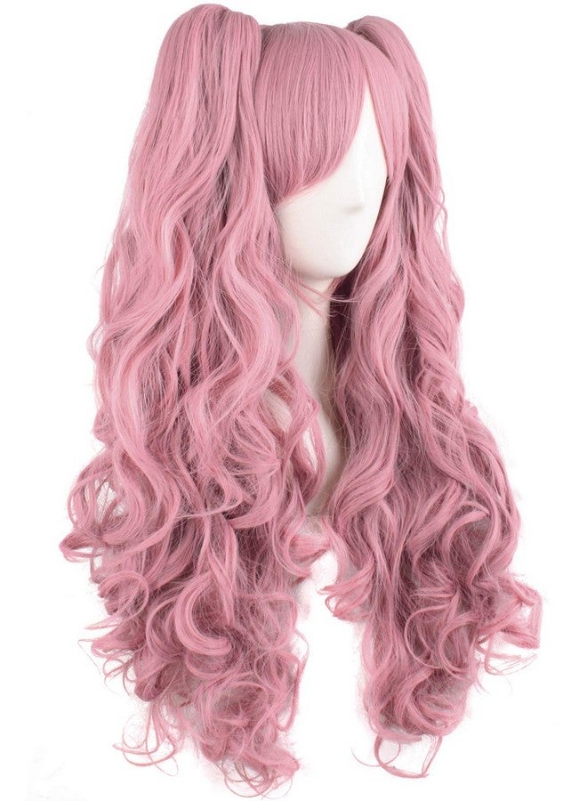 MapofBeauty 28"/70cm Lolita Long Curly Clip on Ponytails Cosplay Wig (Rouge Pink) - Image 2