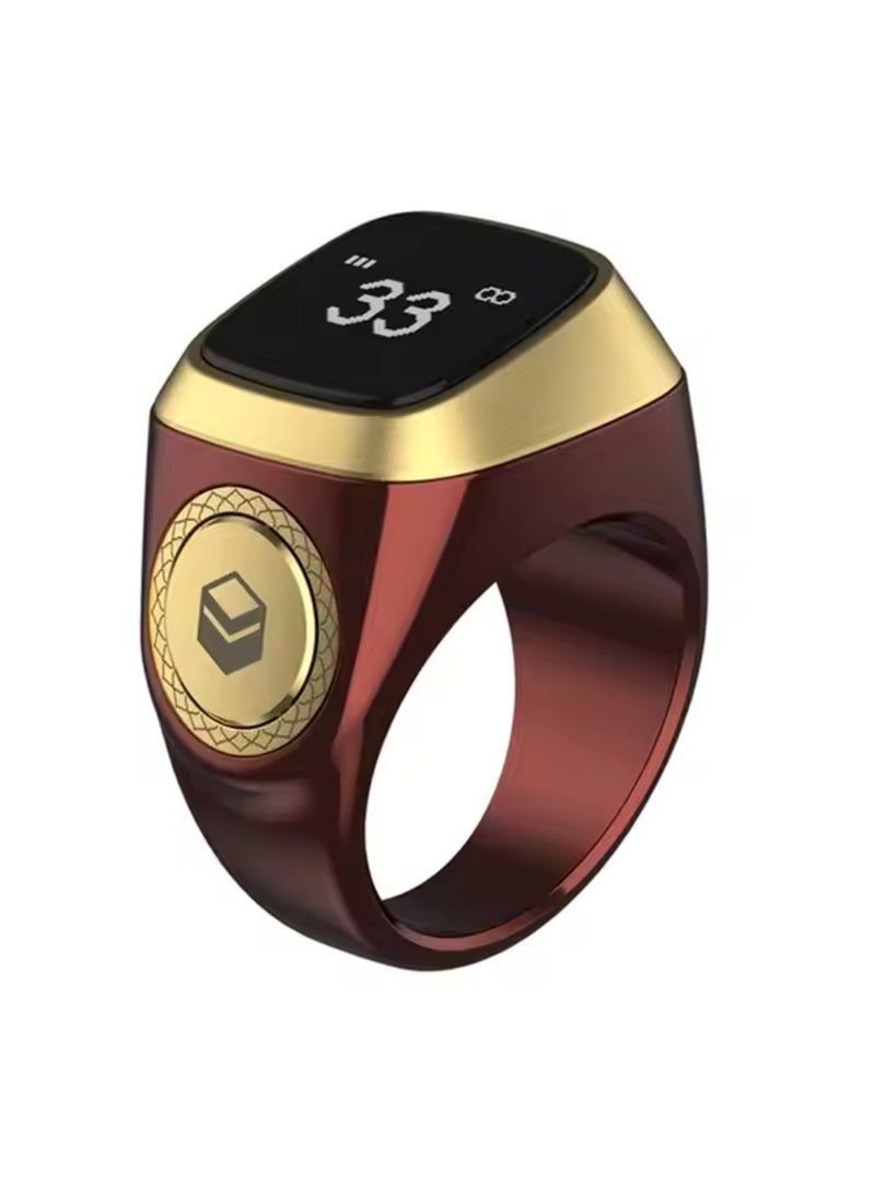 iQIBLA Smart Tasbih Zikr Ring OLED Display Powerful Battery Backup Smart Ring App Operated Tasbih Counter Prayer Reminder Technology Plastic 5 Prayer Time Reminders iQibla Smart Zikr Ring 18MM Brown - Image 1