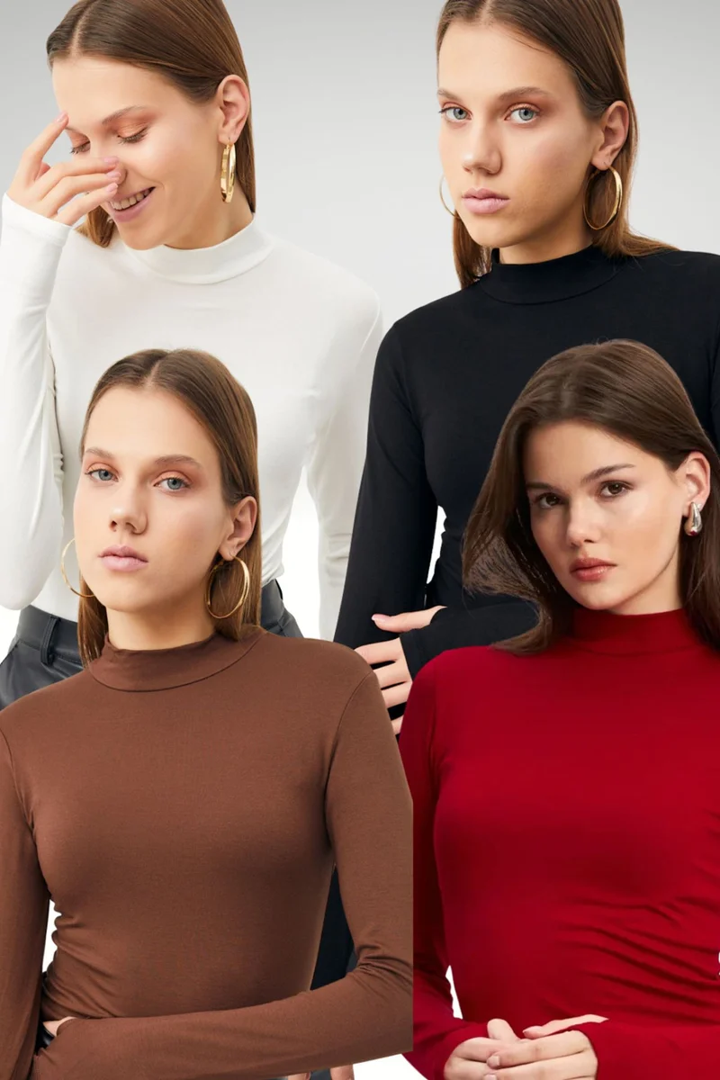 Bipantolon BIPANTOLON Women's 4-Pack Cut-Out Half Turtleneck Bodysuits