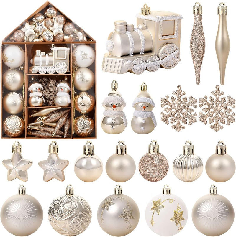 Canlierr 70 Pcs Christmas Tree Balls Ornaments Set Assorted Xmas Hanging Ornaments Balls with Hanging Loop for Christmas Tree Xmas Holiday Party Decoration Supplies Gold - Image 1