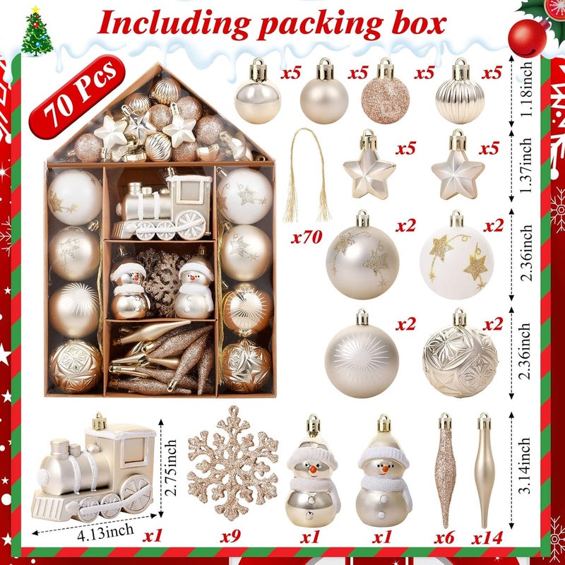Canlierr 70 Pcs Christmas Tree Balls Ornaments Set Assorted Xmas Hanging Ornaments Balls with Hanging Loop for Christmas Tree Xmas Holiday Party Decoration Supplies Gold - Image 2