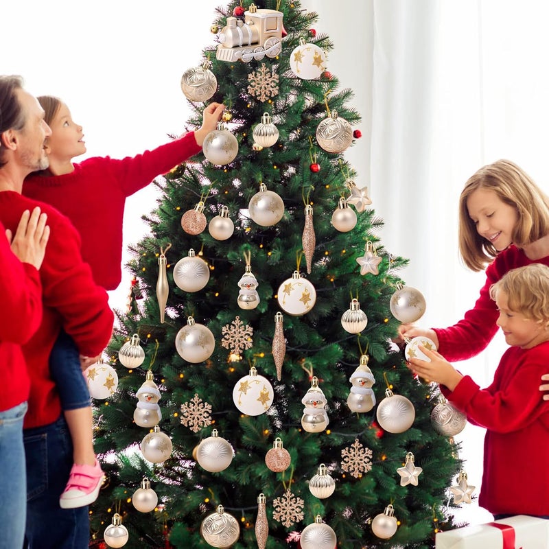 Canlierr 70 Pcs Christmas Tree Balls Ornaments Set Assorted Xmas Hanging Ornaments Balls with Hanging Loop for Christmas Tree Xmas Holiday Party Decoration Supplies Gold - Image 4