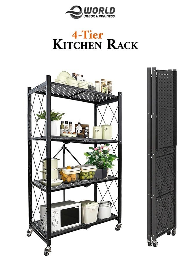 إي وورلد رف مطبخ قابل للطي 4 مستويات | رف متعدد الاستخدامات للأحذية والملابس | منظم تخزين قابل للتعديل والطي مع عجلات - Image 1