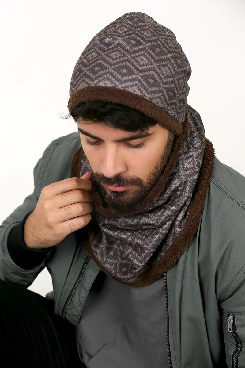 Hamur Dough Khaki Men's Beret and Neck Collar Set of 2 Set BB-103