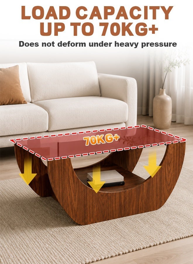 Ammar Space Modern Coffee Table, 100 x 50 x 45 cm Wooden Center Table with Tempered Glass Top, Contemporary Living Room Tea Table, Decorative Sofa Table for Majlis, Lounge, Apartment and Reception Room - Image 5