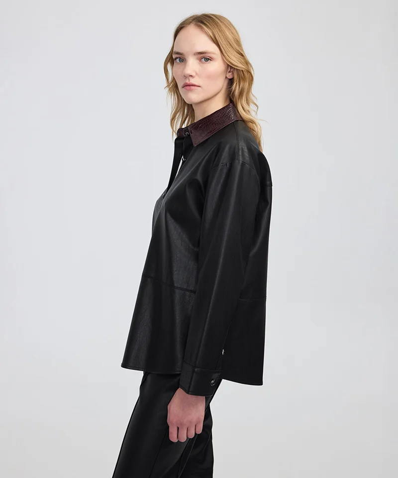 Ipekyol  Contrast Collar Leather-Effect Shirt for Women | Best Price UAE