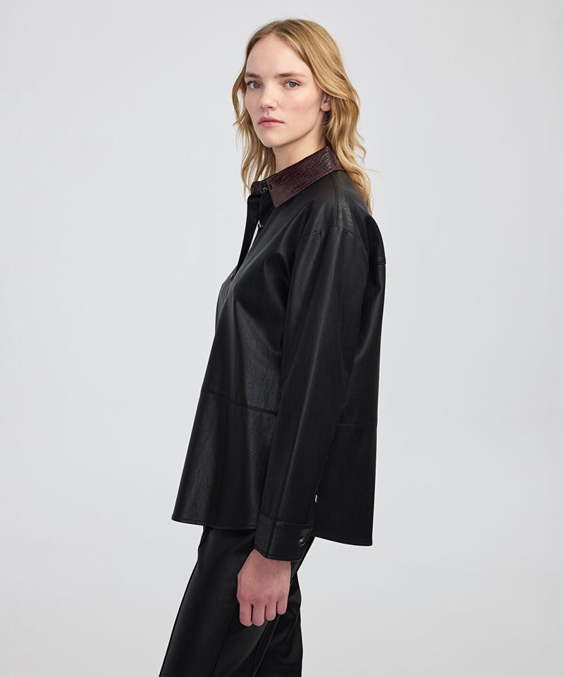 Ipekyol Contrast Collar Leather-Effect Shirt - Image 5