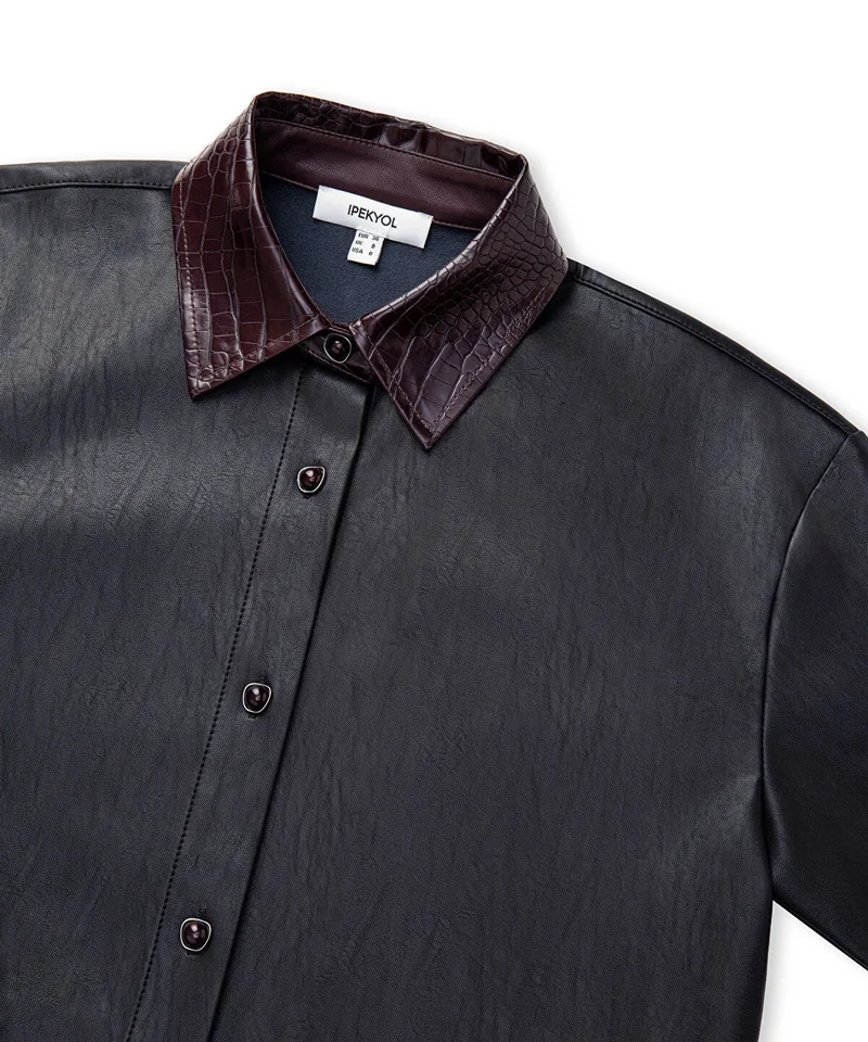 Ipekyol  Contrast Collar Leather-Effect Shirt for Women | Best Price UAE