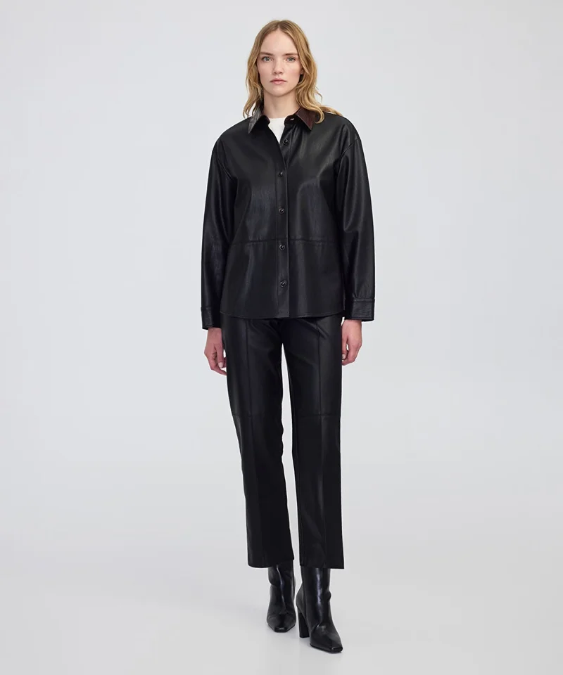 Ipekyol  Contrast Collar Leather-Effect Shirt for Women | Best Price UAE
