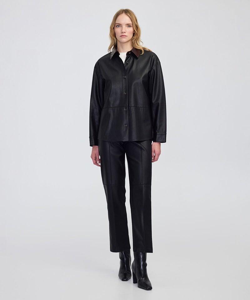 Ipekyol Contrast Collar Leather-Effect Shirt - Image 3