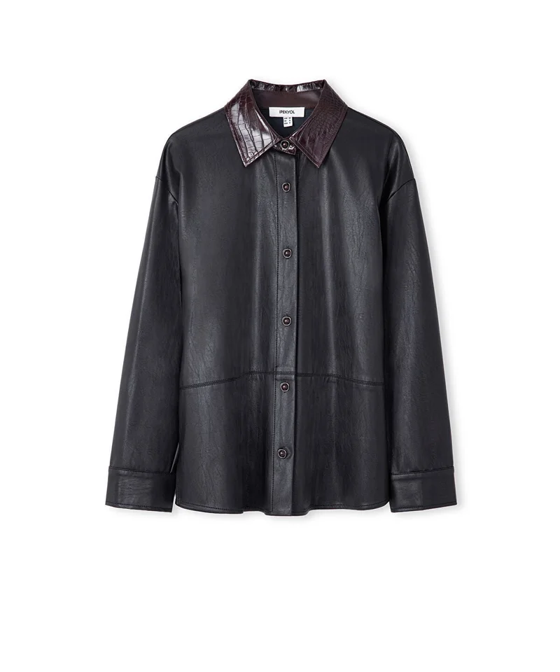 Ipekyol  Contrast Collar Leather-Effect Shirt for Women | Best Price UAE