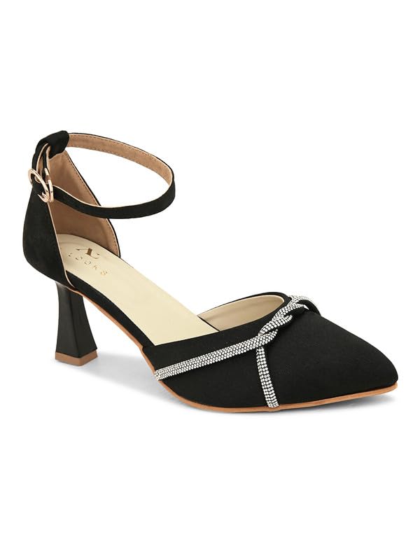 XE Looks Black Women's Fashion Sandals | Faux Leather Attractive and Trendy Block Heel | or Wedding Occasion Heel Height 3inch| For Women & Girls - Image 5