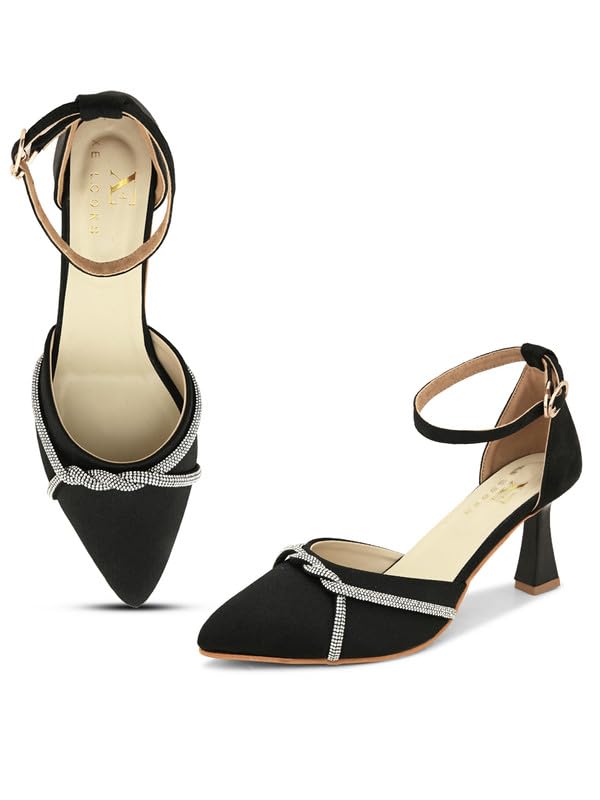 XE Looks Black Women's Fashion Sandals | Faux Leather Attractive and Trendy Block Heel | or Wedding Occasion Heel Height 3inch| For Women & Girls - Image 1