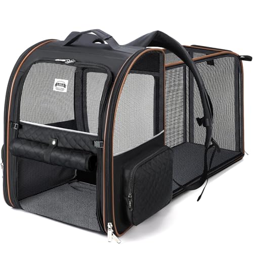 Lekebobor Large Cat Backpack Carrier Expandable Pet Carrier Backpack for Small Dogs Medium Cats Fit Up to 18 Lbs, Dog Backpack Carrier, Foldable Puppy Backpack Carrier for Travel, Black - Image 1