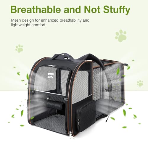 Lekebobor Large Cat Backpack Carrier Expandable Pet Carrier Backpack for Small Dogs Medium Cats Fit Up to 18 Lbs, Dog Backpack Carrier, Foldable Puppy Backpack Carrier for Travel, Black - Image 3