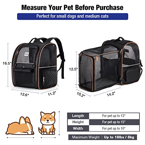 Lekebobor Large Cat Backpack Carrier Expandable Pet Carrier Backpack for Small Dogs Medium Cats Fit Up to 18 Lbs, Dog Backpack Carrier, Foldable Puppy Backpack Carrier for Travel, Black - Image 2