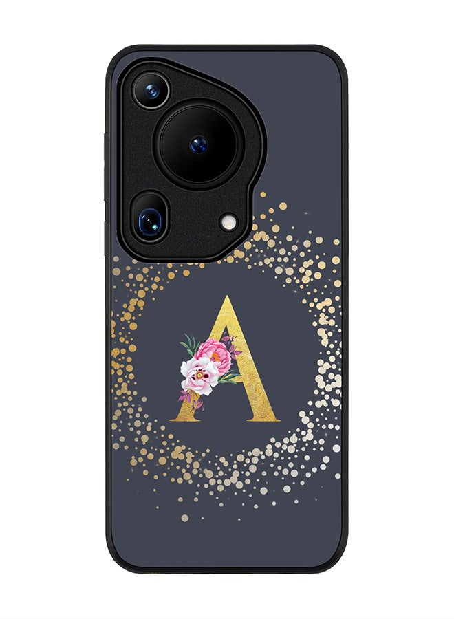 Stylizedd Rugged Black edge case for Huawei Pura 70 Ultra, Slim fit Case Flexible Cover - Custom Monogram Initial Letter Floral Pattern Alphabet - A (Grey ) - Image 1