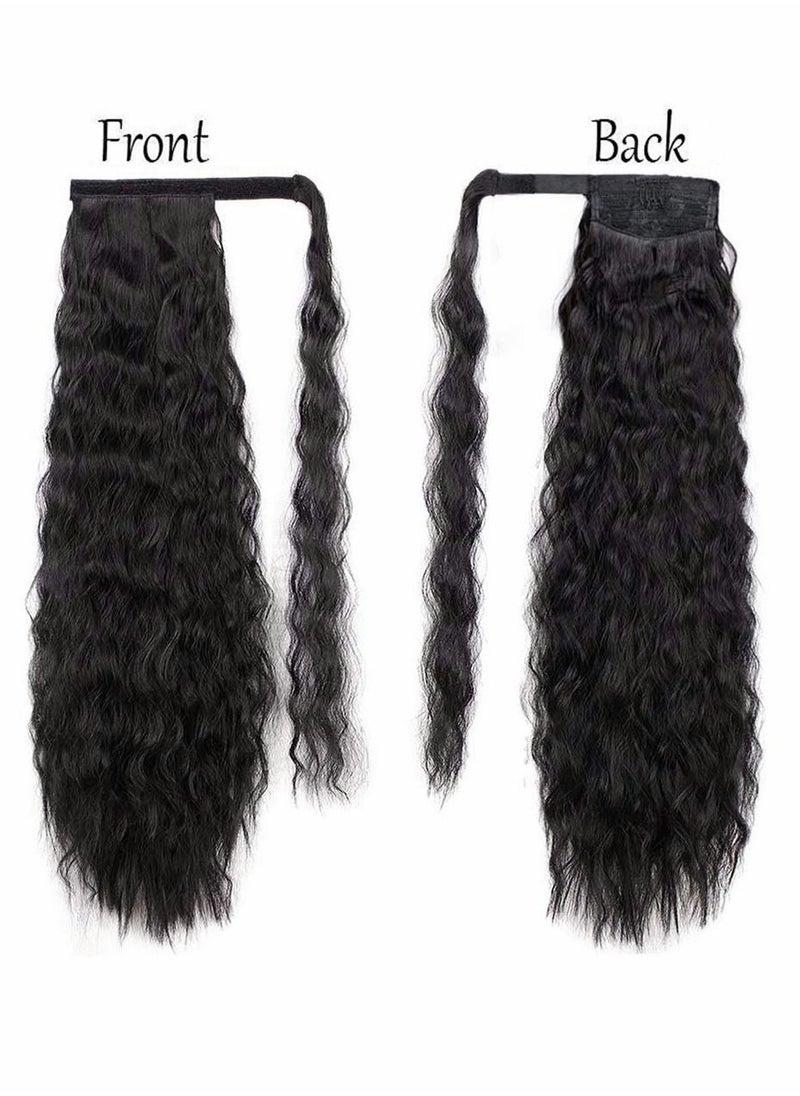 SYOSI - Ponytail Hairpieces, Long Corn Wave Extension Magic Paste Heat Resistant Wavy Synthetic Wrap Around Black Hairpiece for Women 22 Inch - Image 1