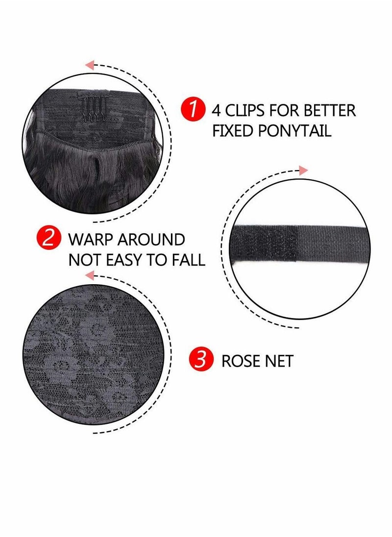 SYOSI - Ponytail Hairpieces, Long Corn Wave Extension Magic Paste Heat Resistant Wavy Synthetic Wrap Around Black Hairpiece for Women 22 Inch - Image 1
