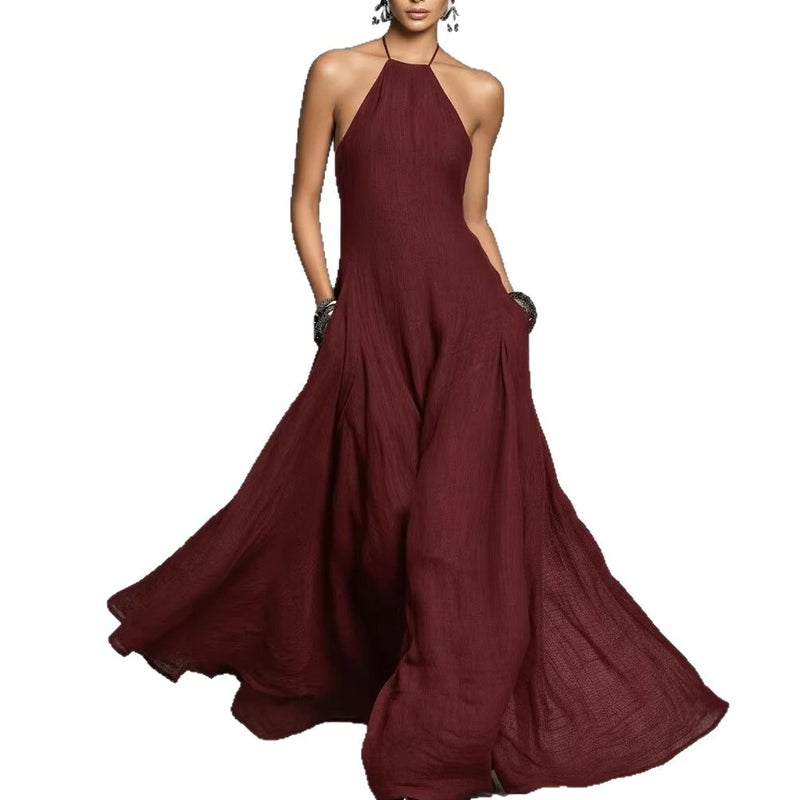 Simple Polyester Blend Sleeveless Maxi Dress - Image 5
