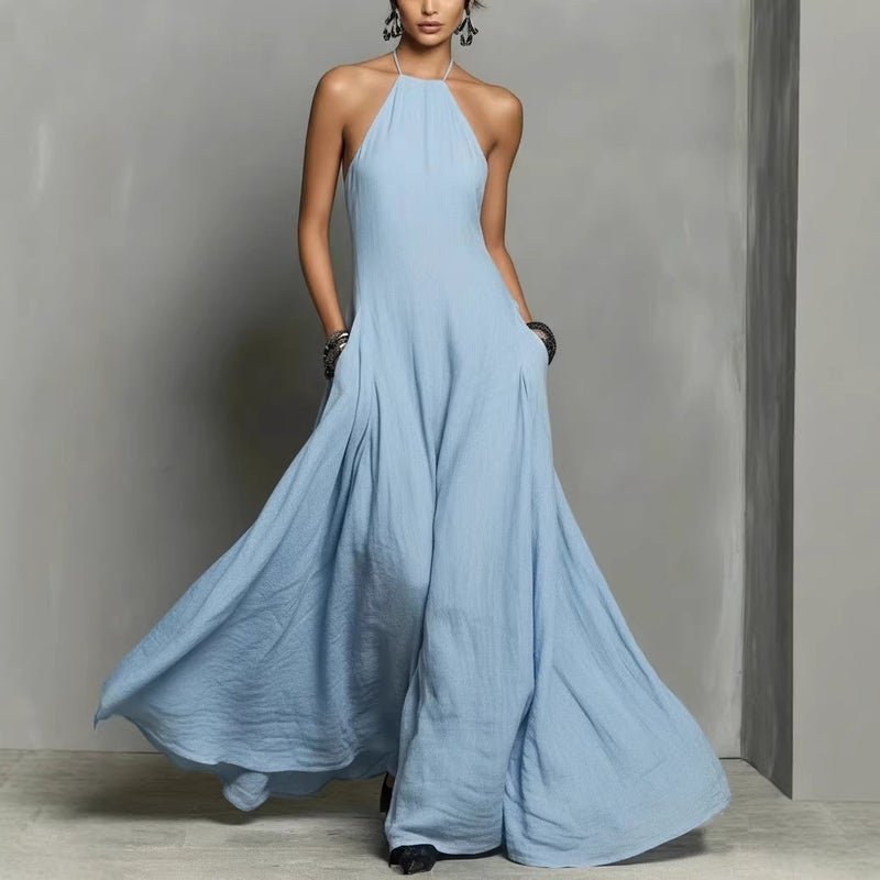 Simple Polyester Blend Sleeveless Maxi Dress - Image 2