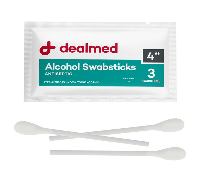 Dealmed 4" Alcohol Swabsticks, Individually Sealed Perfect for Portable First Aid Kits, 3 Swabs/Pkg, 25 Pkgs/Box (Pack of 1)