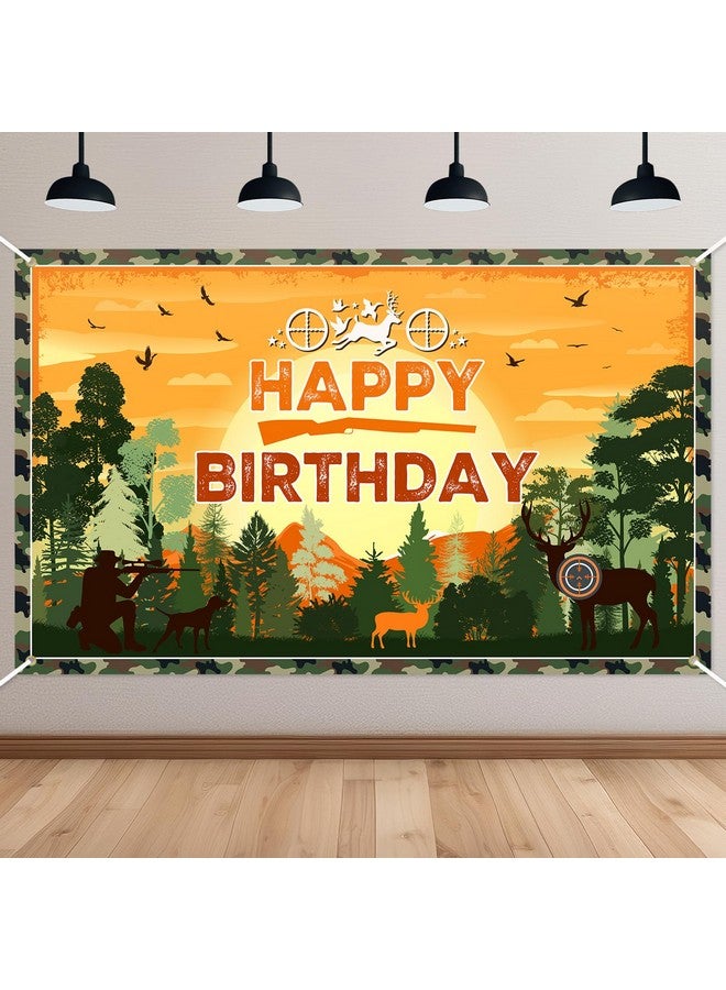 Avezano Hunting Birthday Backdrop Banner Camo Hunting Themed Happy Birthday Party Decorations Deer Hunting Birthday Banner for Kids Camo Camping Hunting Birthday Party Decorations 70.8 x 43.3 Inch - Image 1