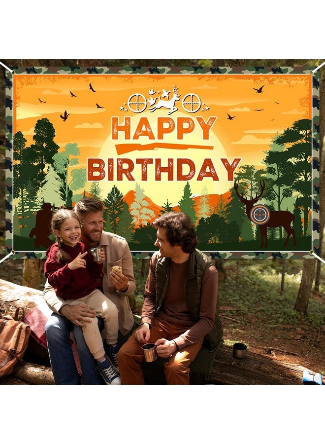 Avezano Hunting Birthday Backdrop Banner Camo Hunting Themed Happy Birthday Party Decorations Deer Hunting Birthday Banner for Kids Camo Camping Hunting Birthday Party Decorations 70.8 x 43.3 Inch - Image 3