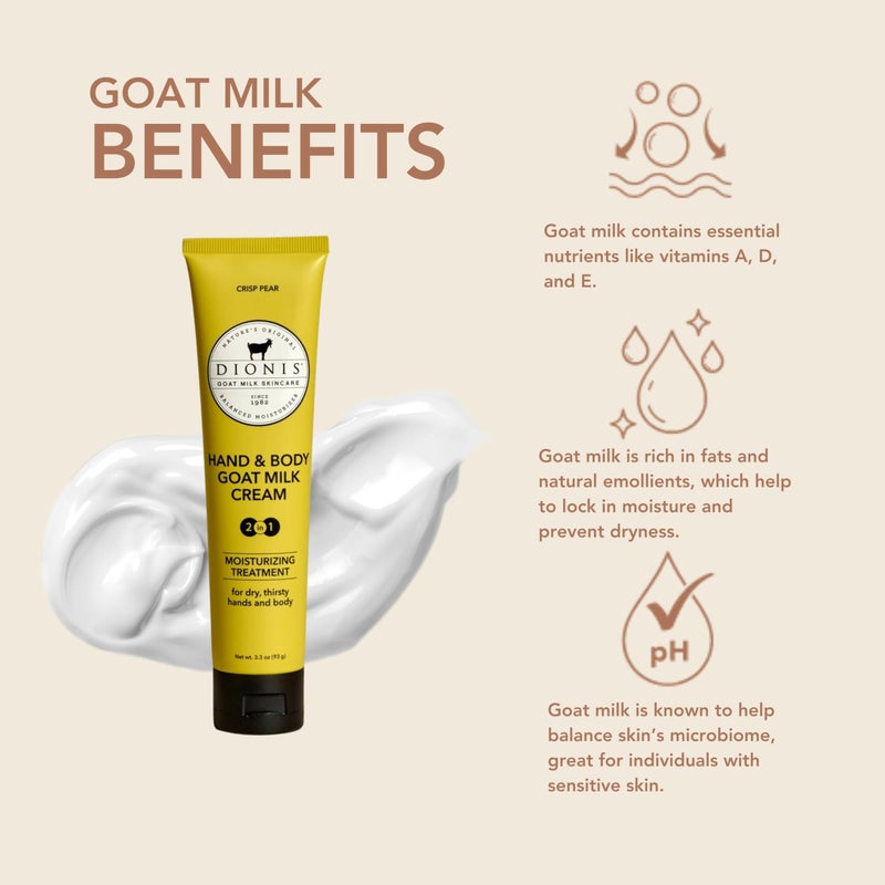 Dionis Goat Milk Skincare Scented Hand & Body Cream - Travel Size Lotion For Hydrating & Moisturizing Dry and Sensitive Skin, Cruelty Free, Paraben Free Made in The USA, Crisp Pear, 3.3 oz - Image 2