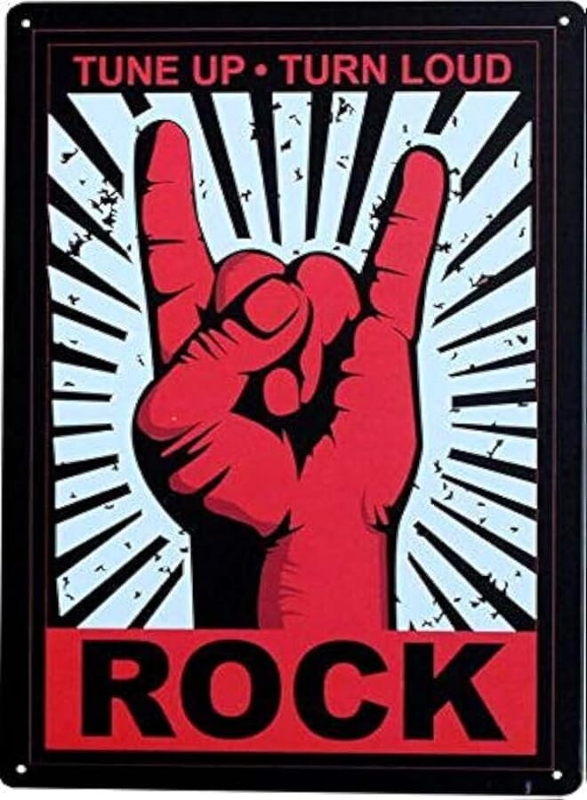 Tune up turn loud rock heavy metal tin metal poster sign plaque