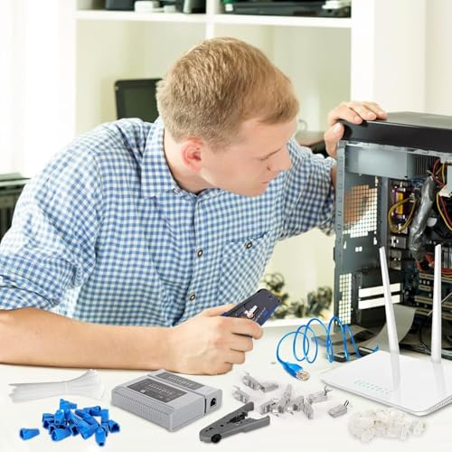 XIKKART Cat7 RJ45 Crimping Tool Kit | Passthrough Ethernet Crimper with Wire Stripper & Cutter | Compatible with Cat7, Cat6a, Cat6, Cat5e | Includes 10 Connectors & Boots | Cable Installation Tool Set - Image 5