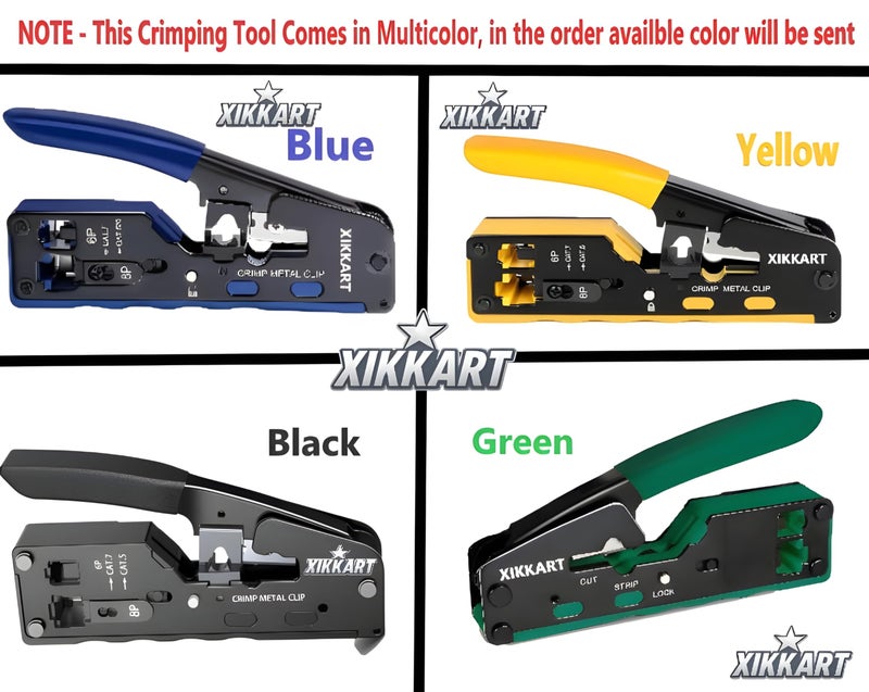 XIKKART Cat7 RJ45 Crimping Tool Kit | Passthrough Ethernet Crimper with Wire Stripper & Cutter | Compatible with Cat7, Cat6a, Cat6, Cat5e | Includes 10 Connectors & Boots | Cable Installation Tool Set - Image 2