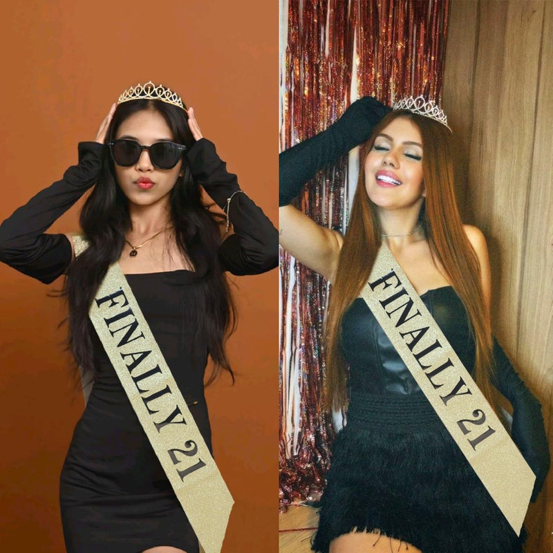 Luwigs Finally 21 Birthday Sash with Glitter Gold Sash with Black Foil 21st Birthday Decoration Sash for Men and Women Bday Party Favors Supplies (Gold) - Image 4