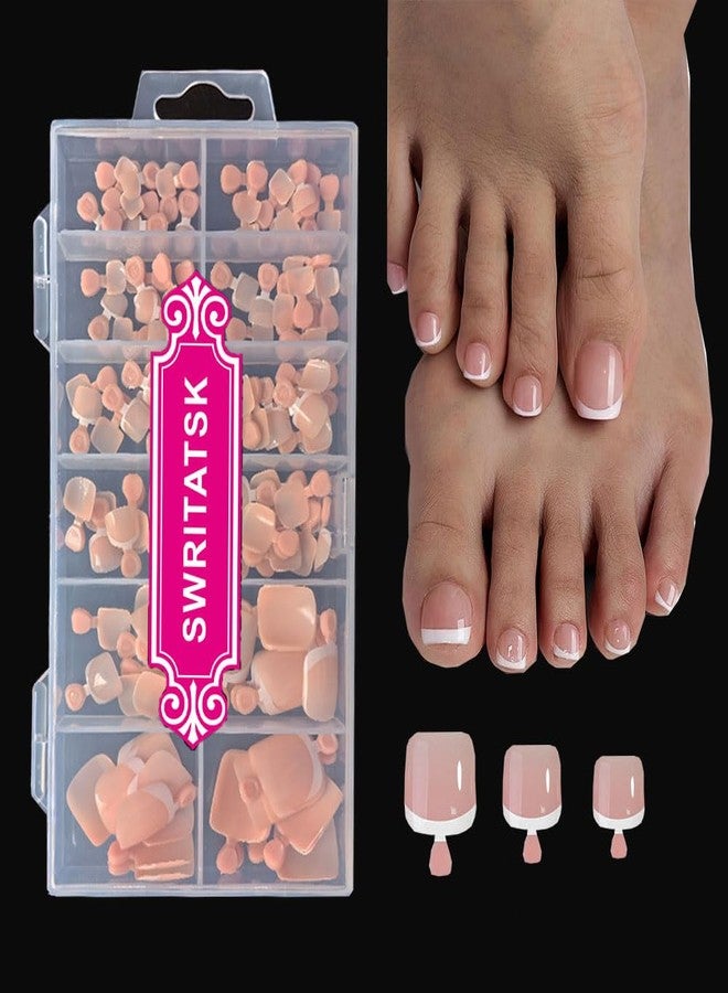 SWRITATSK Toenail Tips - French Square Short Tips For Wearable Toenails 120Pcs/Box, 12 Sizes, French Nude Grade, Full Coverage For False Nails For Ex - Image 1