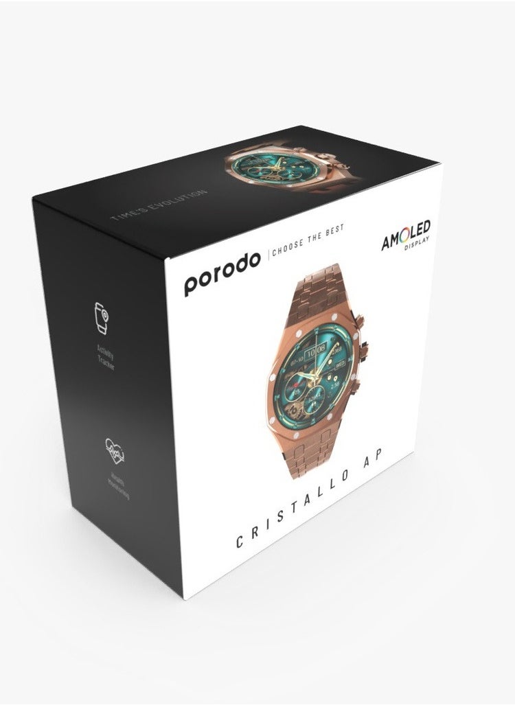 porodo - Porodo Cristallo AP Smart Watch , Activity Tracker, Health Monitoring, Bluetooth Calling, 7 Days Battery Life, AMOLED Display - Rose Gold - Image 1