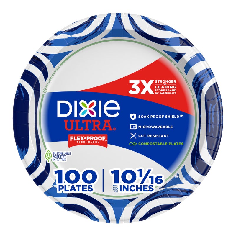 Dixie Ultra, Large Paper Plates, 10 Inch, 100 Count, 3X Stronger*, Heavy Duty, Microwave-Safe, Soak-Proof, Cut Resistant, Disposable Plates For Heavy, Messy Meals - Image 1
