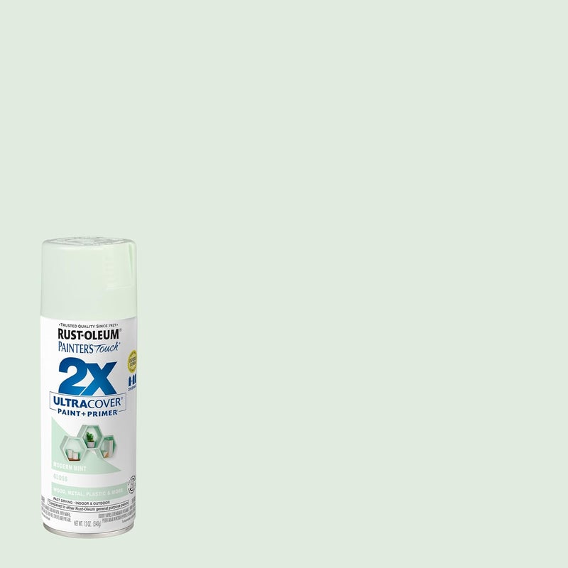 RUST-OLEUM 329200 Painter's Touch 2X Ultra Cover Spray Paint, 12 oz, Gloss Modern Mint - Image 1
