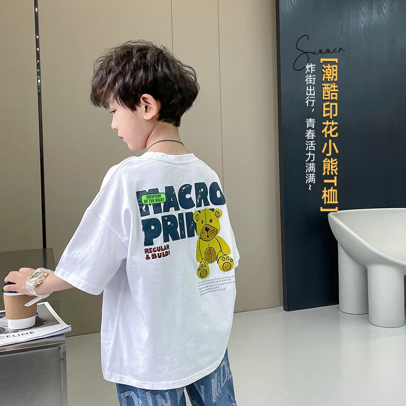 Trendy 2026 Boys' Pure Cotton Short-Sleeve Fashion T-Shirt Summer Children'S Top Stylish Boys' Street-Style Half-Sleeve Shirt - Image 4