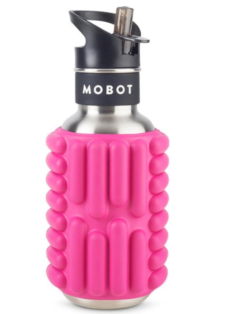 MOBOT Portable Travel Foam Roller Water Bottle with Sip Straw, Stainless Steel Screw Lid | Insulated Sports Water Bottle and Foam Rollers for Yoga, Workout, Home Gym, & Exercise, Pink  532ml - Image 1
