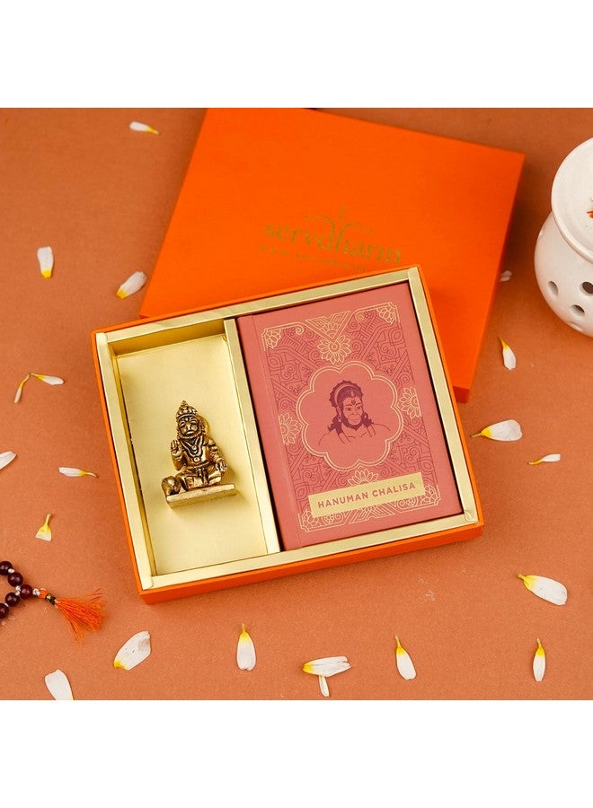 Servdharm Brass Hanuman Ji Murti with Hanuman Chalisa Pocket Book in Hindi, English for Gifting | Statue for Home Decor, Gifting, Protection from Evil Eye (Hanuman Chalisa with Hanuman Murti Brass) - Image 1