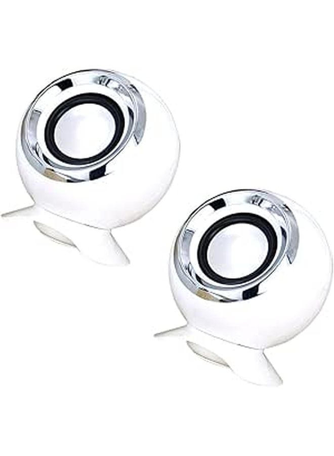 White Mini USB Computer Sound System Portable Music Player with Bass Radiator for Laptop Phone - Image 1
