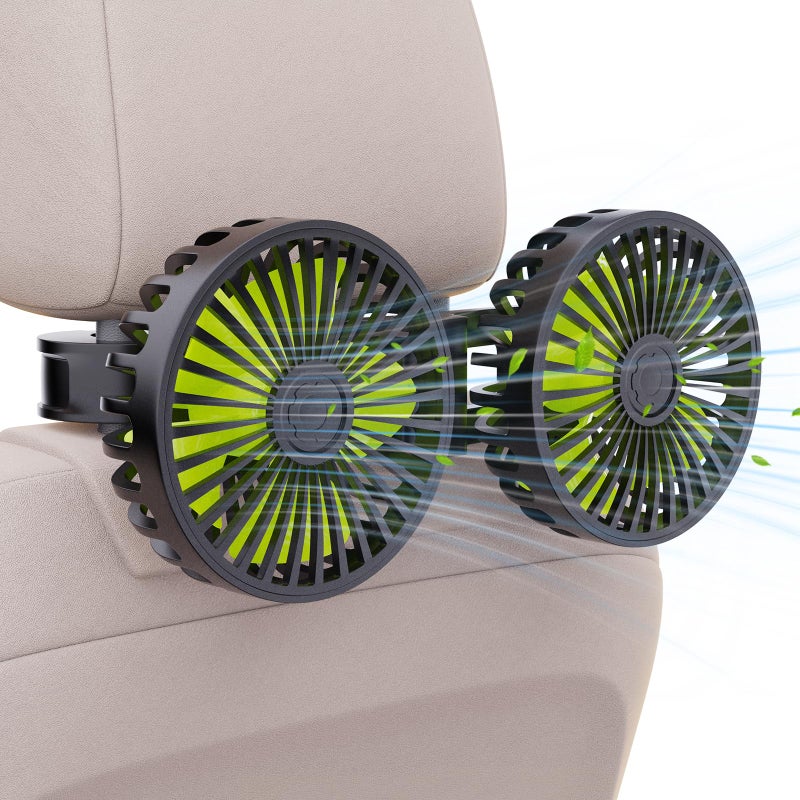 Hayousui USB Car Cooling Fans for Backseat Dual Head Car Fan for Kids 3 Speeds 360 Rotatable Vehicle Rear Headrest Fans 5V Powerful Electric Air Circulation Fan for Sedan SUV RV Truck USB Plug