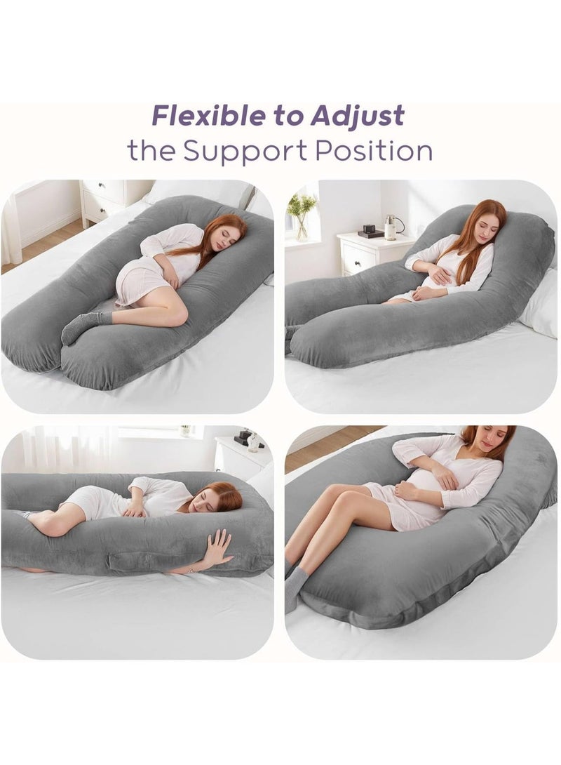 KIIUMI Comfort Pregnancy Maternity Body Support-Nursing U Shape Pillow Velvet, 130 x 70cm - Grey Velvet Grey 130 x 70cm - Image 5