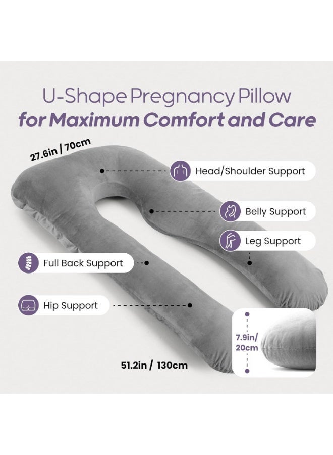 KIIUMI Comfort Pregnancy Maternity Body Support-Nursing U Shape Pillow Velvet, 130 x 70cm - Grey Velvet Grey 130 x 70cm - Image 2