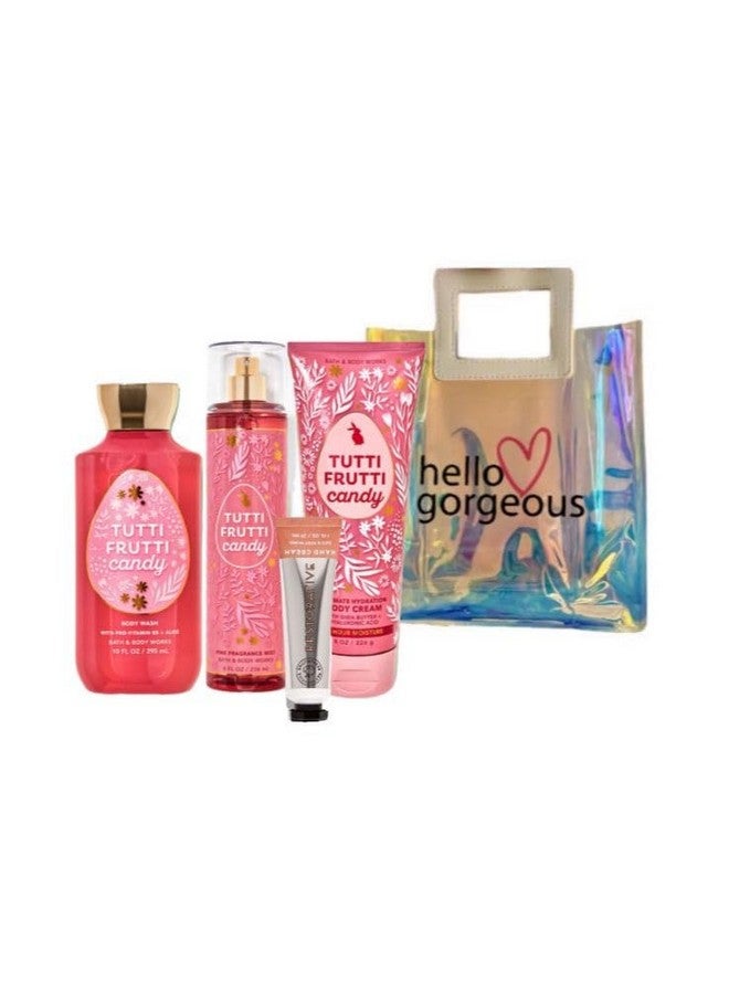 وايت بارن مجموعة هدايا باث آند بودي وركس الفاخرة المكونة من 4 قطع بالحجم الكامل وحقيبة هدايا Hello Gorgeous (حلوى توتي فروتي) - Image 1