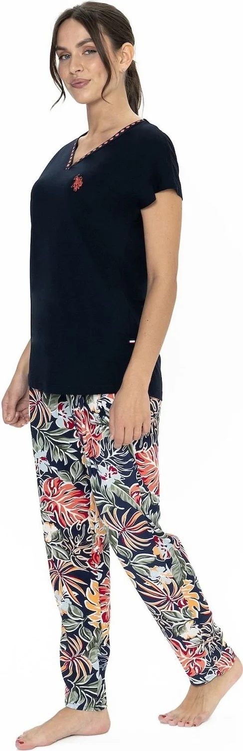 U.S. Polo Assn. 20026 Women's Short Sleeve V-Neck Pajama Set-Navy Blue