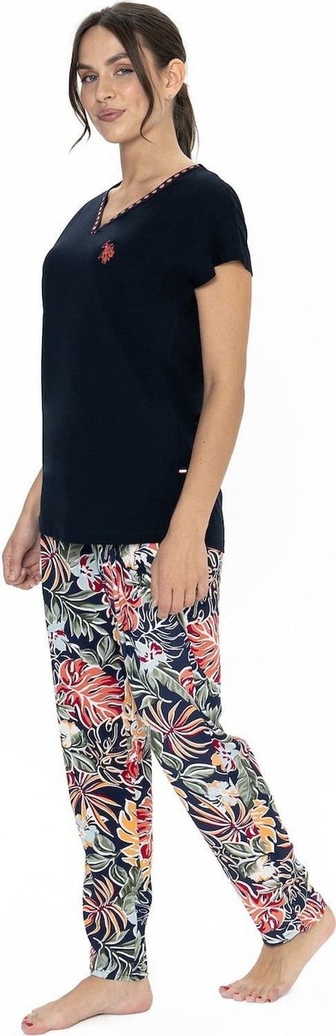 U.S. Polo Assn. 20026 Women's Short Sleeve V-Neck Pajama Set-Navy Blue - Image 3