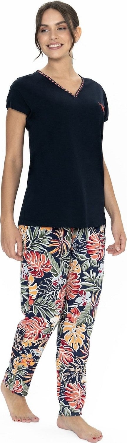 U.S. Polo Assn. 20026 Women's Short Sleeve V-Neck Pajama Set-Navy Blue - Image 4