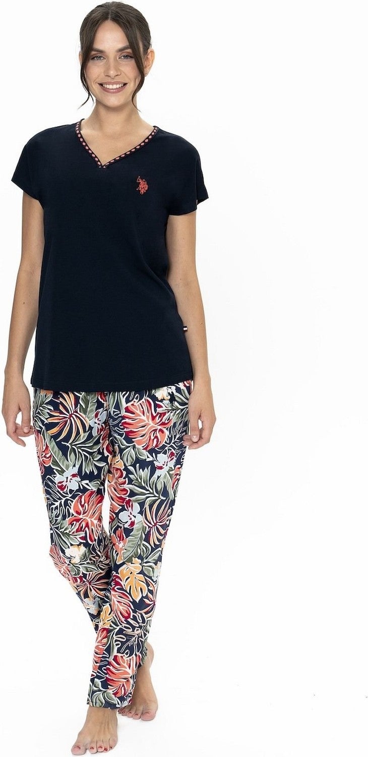 U.S. Polo Assn. 20026 Women's Short Sleeve V-Neck Pajama Set-Navy Blue - Image 1