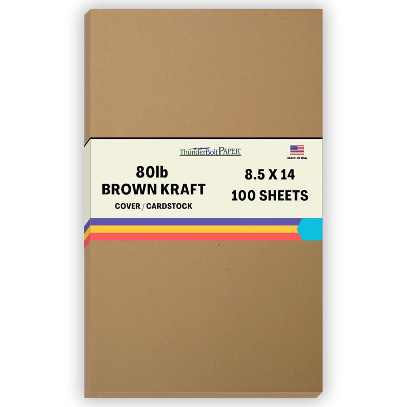 ThunderBolt Paper 100 Brown Kraft Fiber 80# Cover Sheets - 8.5" X 14" (8.5X14 Inches) Legal|Menu Size - Rich Earthy Color with Natural Fibers - 80lb/pound Cardstock - Smooth Finish - Image 1